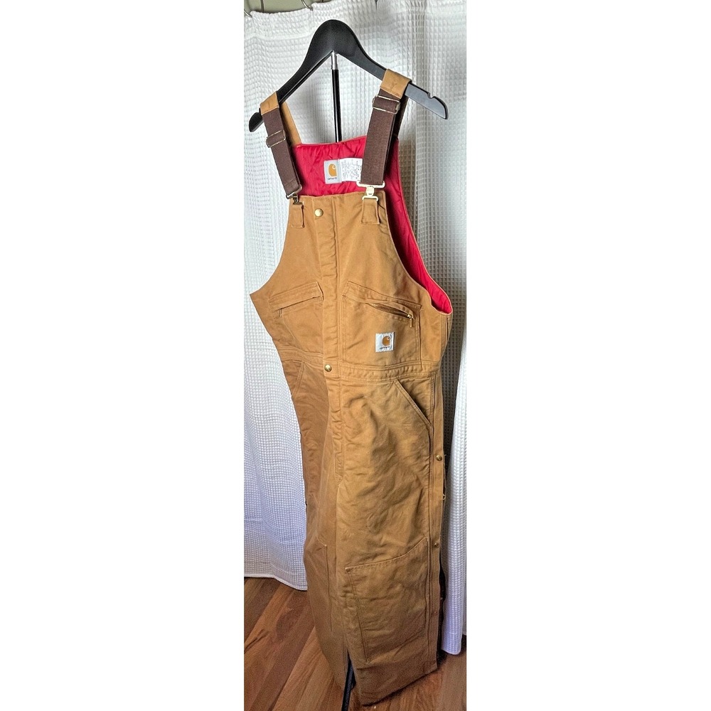 Vintage Carhartt Bib Overalls Mens Brown Duck Canvas Insulated Quilt Lined USA